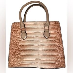 CROCODILE EMBOSSED Zippered Satchel Handbag Vegan Leather Tan and Brown